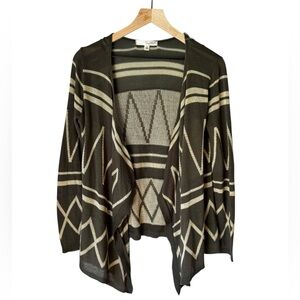 Say What Tribal Olive Green Lightweight Southwestern Women’s Open Cardigan Sz M